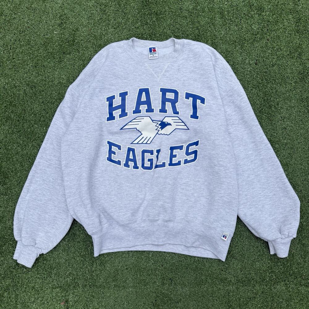 Vintage Russell Athletic HART Eagles Sweatshirt XL USA Made Gray 90s Crewneck
